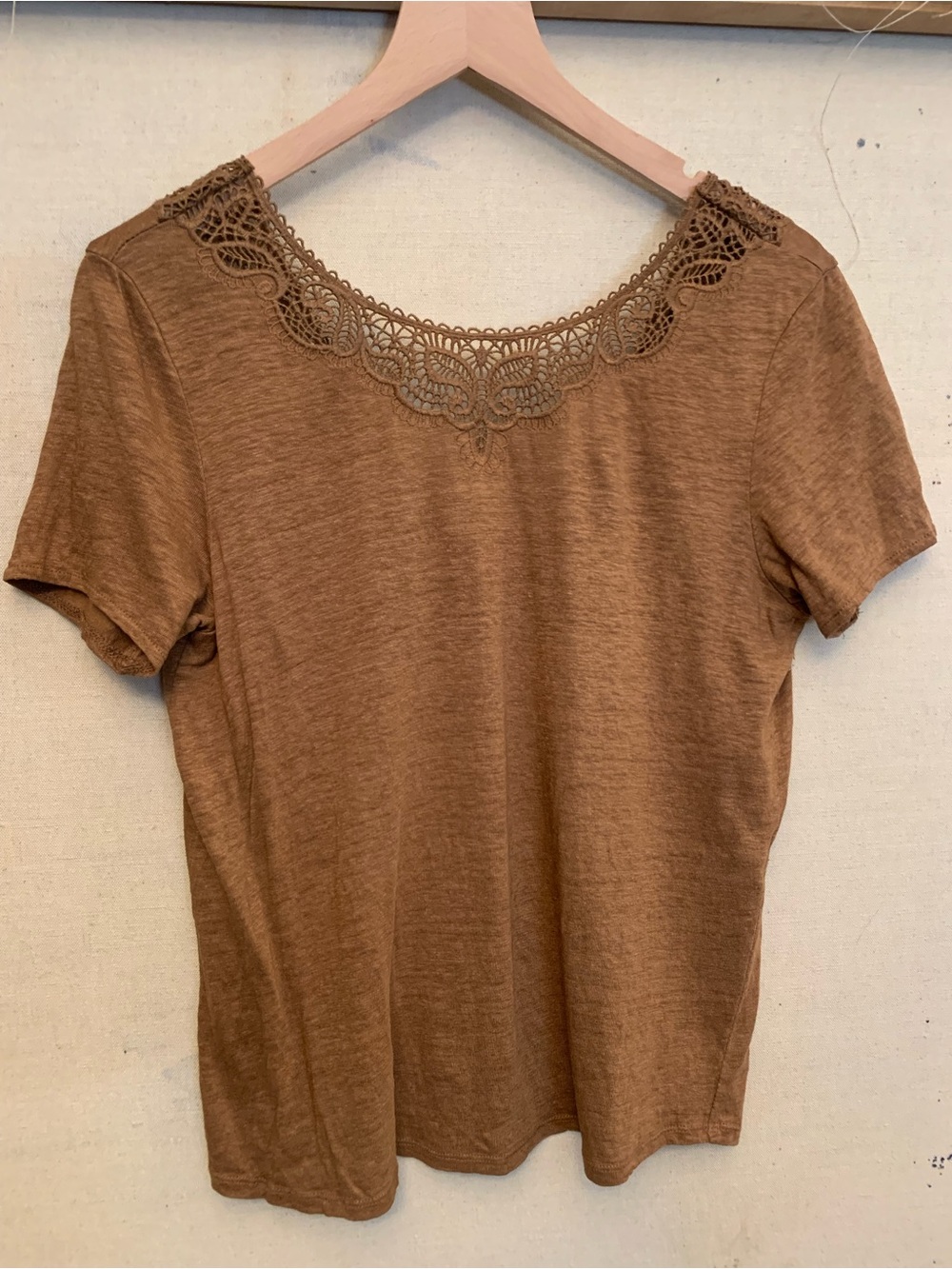 Sézane Mina Linen T-Shirt with Embroidered Neckline - Brown - Women’s Size Large - Picture 5 of 11